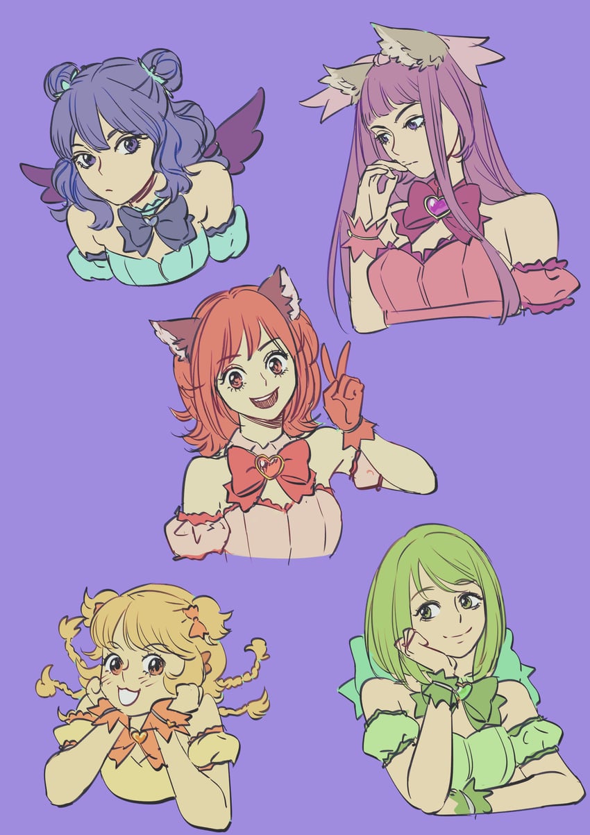 momomiya ichigo, mew ichigo, aizawa mint, fujiwara zakuro, midorikawa lettuce, and 5 more (tokyo mew mew and 1 more) drawn by suyohara