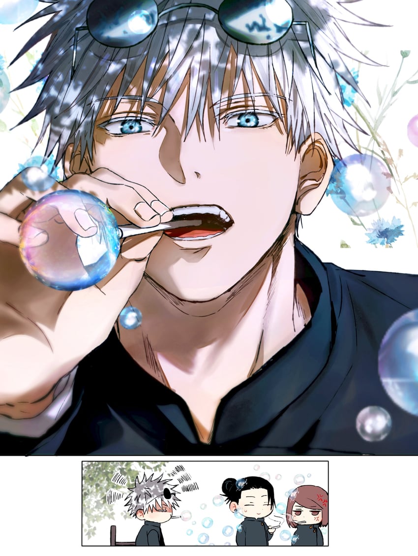 gojou satoru, getou suguru, and ieiri shoko (jujutsu kaisen) drawn by yoon_(dmsco1803)