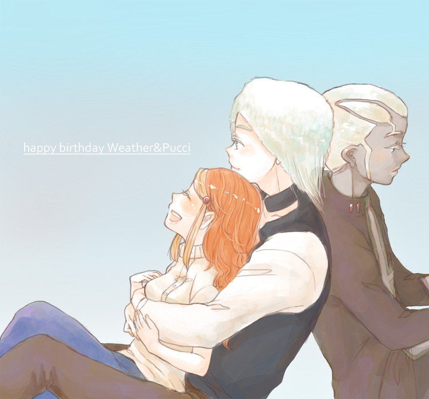 enrico pucci, weather report, and perla pucci (jojo no kimyou na bouken and 1 more) drawn by sulky_mary
