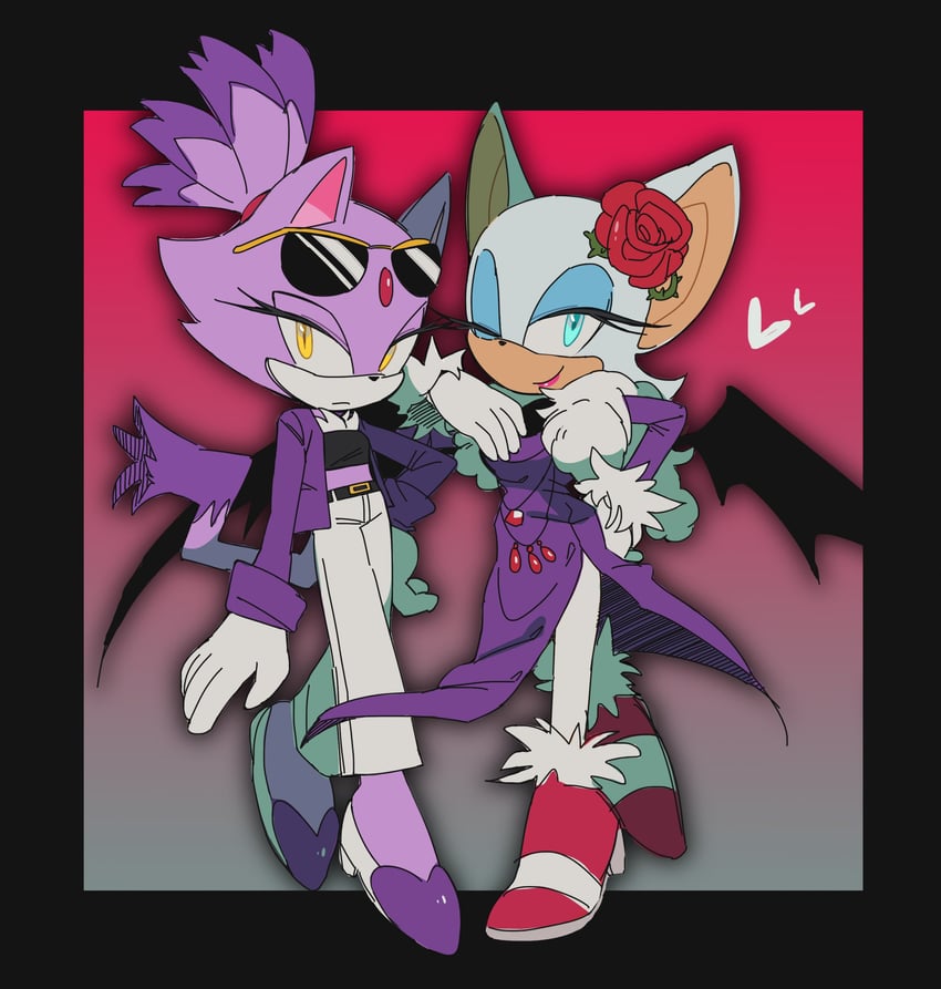 blaze the cat and rouge the bat (sonic and 1 more) drawn by unneul
