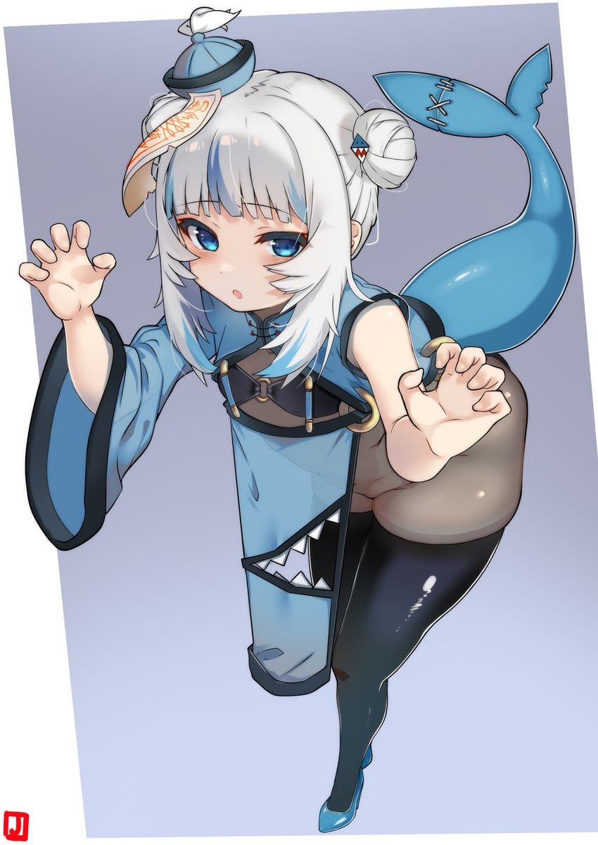 gawr gura (hololive and 1 more) drawn by johnny_(braun-kan_cafe)