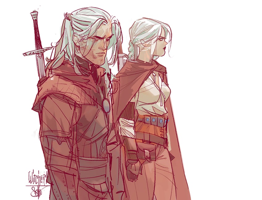 ciri and geralt of rivia (the witcher) drawn by otto_schmidt