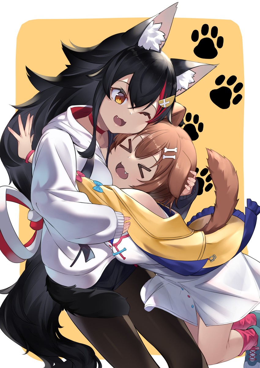 ookami mio and inugami korone (hololive) drawn by yamabuki7979