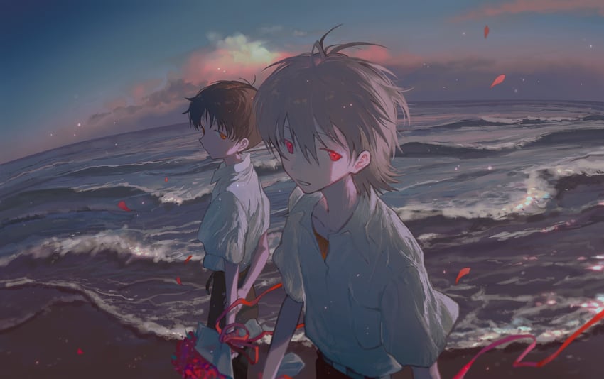 ikari shinji and nagisa kaworu (neon genesis evangelion) drawn by fishcoooo