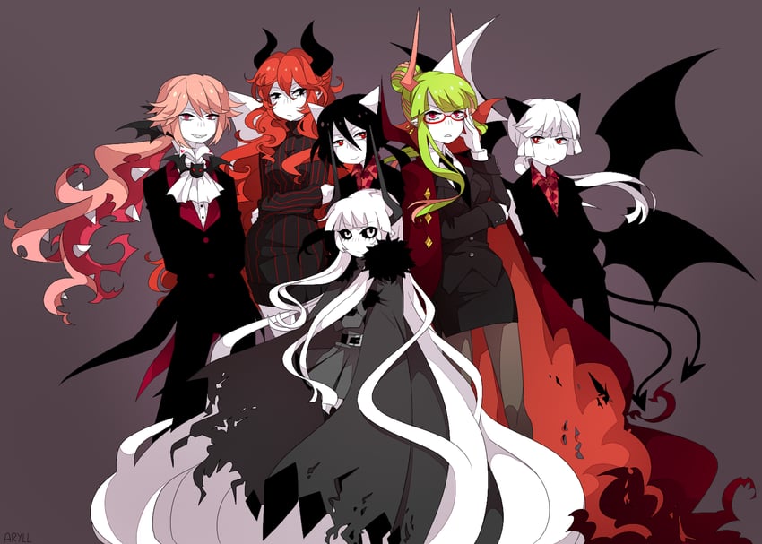 kcalb, cranber, ater, arbus, yosaflame, and 1 more (funamusea and 1 more) drawn by aryll_(marbles)