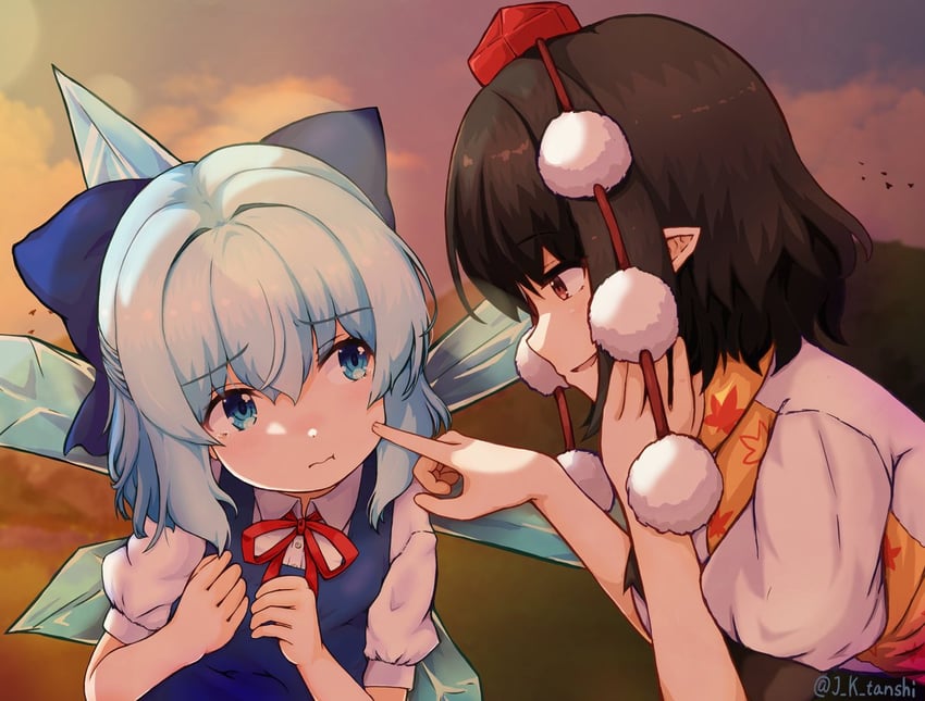 cirno and shameimaru aya (touhou) drawn by j_k_tanashi