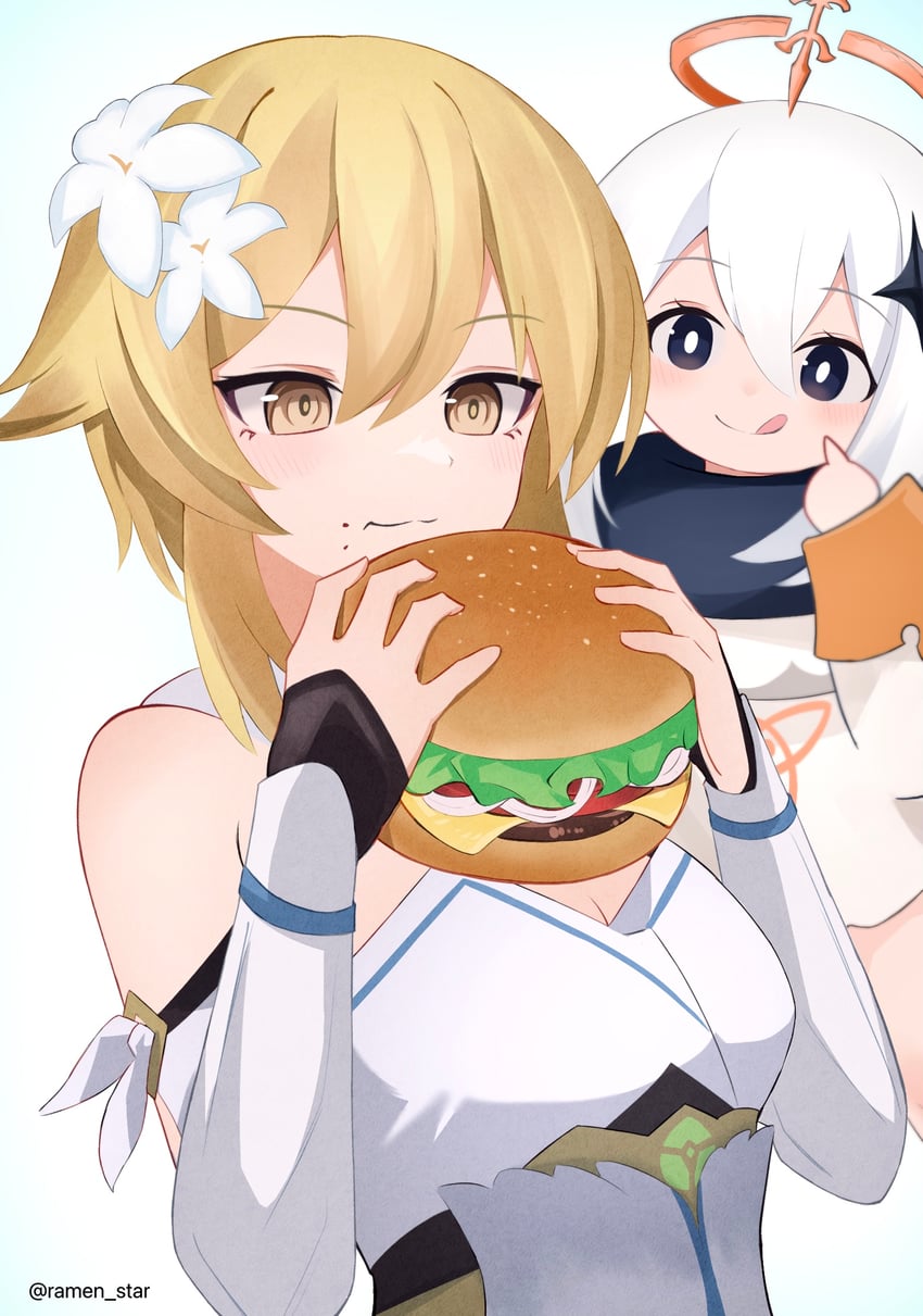 lumine and paimon (genshin impact) drawn by yuntaro_(ramen_star)