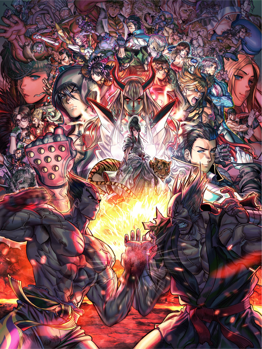 kazama asuka, lili, kazama jin, mishima kazuya, ling xiaoyu, and 41 more (tekken and 1 more) drawn by panzer_(pnzrk)