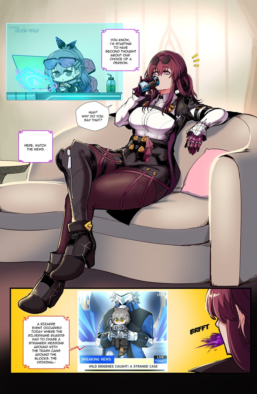 trailblazer, kafka, caelus, and silver wolf (honkai and 1 more) drawn by aepuru_arts