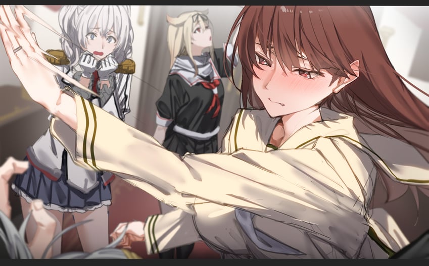 yuudachi, hamakaze, yuudachi kai ni, kashima, ooi, and 1 more (kantai collection) drawn by pallad