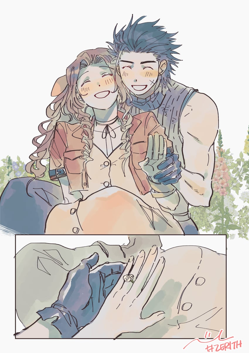 aerith gainsborough and zack fair (final fantasy and 3 more) drawn by nul