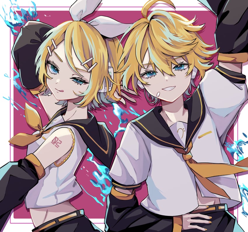 kagamine rin and kagamine len (vocaloid) drawn by naguno-0713