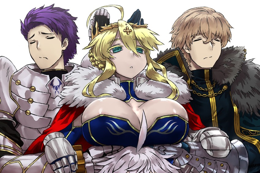 artoria pendragon, merlin, gawain, and lancelot (fate and 2 more) drawn by haraya_manawari