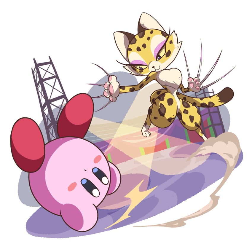 kirby and clawroline (kirby and 1 more) drawn by poyo_party