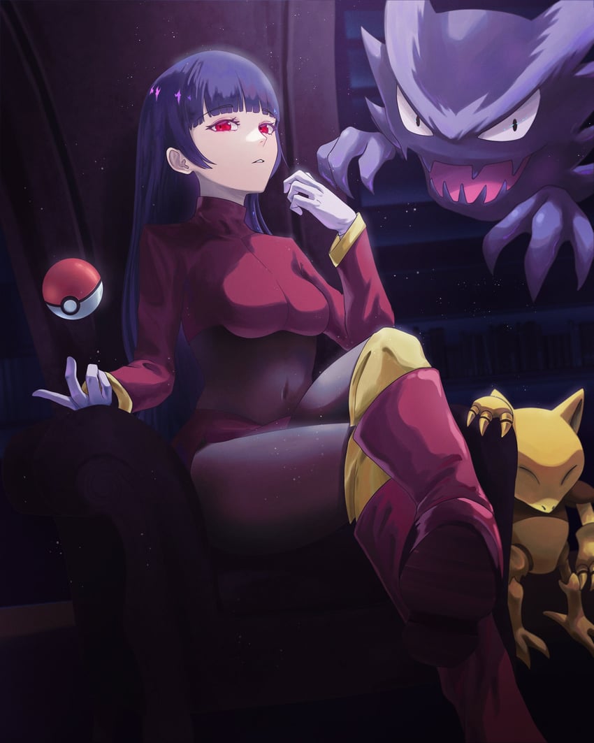 sabrina, haunter, and abra (pokemon and 1 more) drawn by daiyumee02