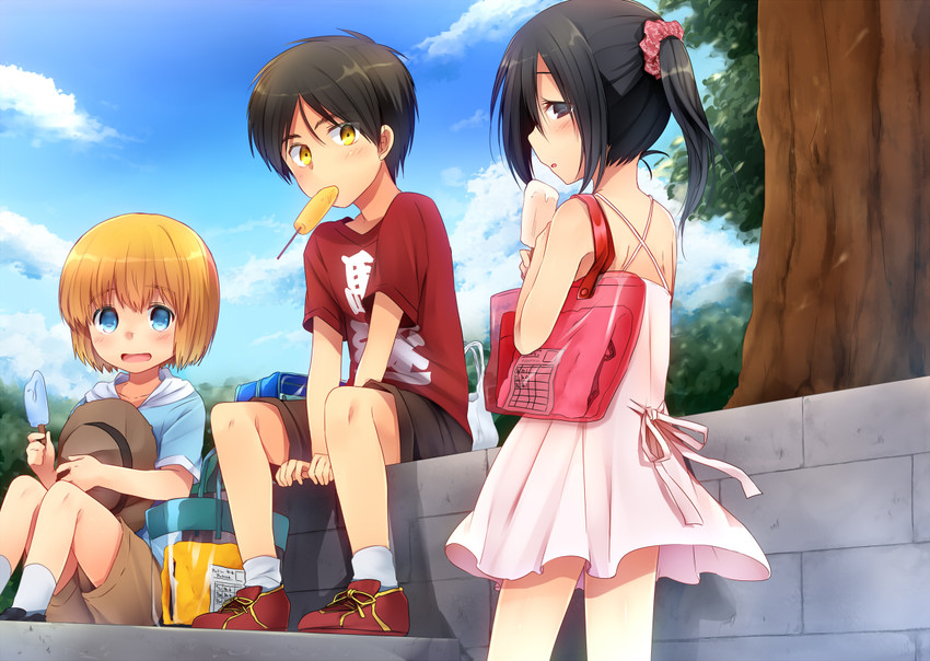 mikasa ackerman, eren yeager, and armin arlert (shingeki no kyojin) drawn by marimo_danshaku