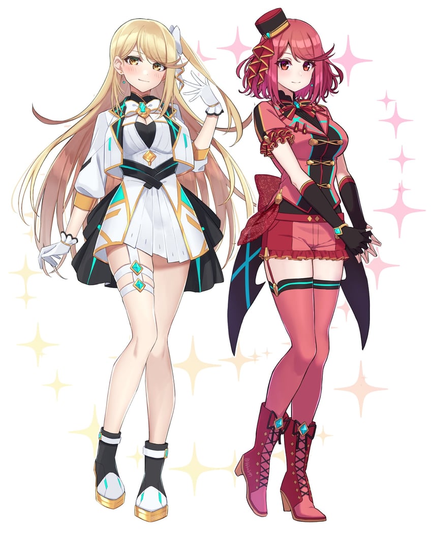pyra and mythra (xenoblade chronicles and 1 more) drawn by shinae