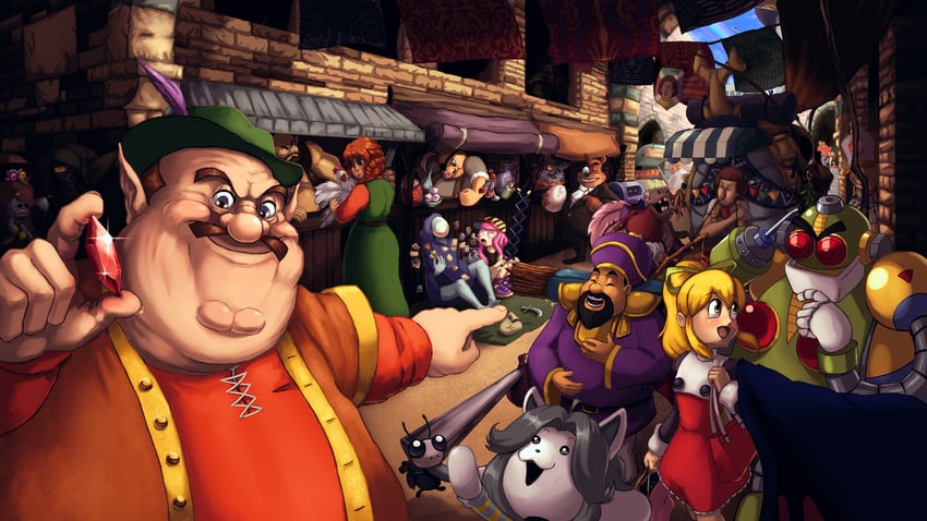 roll, tenkyuu chimata, harmony, harmony's clownfish, spamton g. spamton, and 21 more (touhou and 27 more) drawn by aam_(colorfairie)