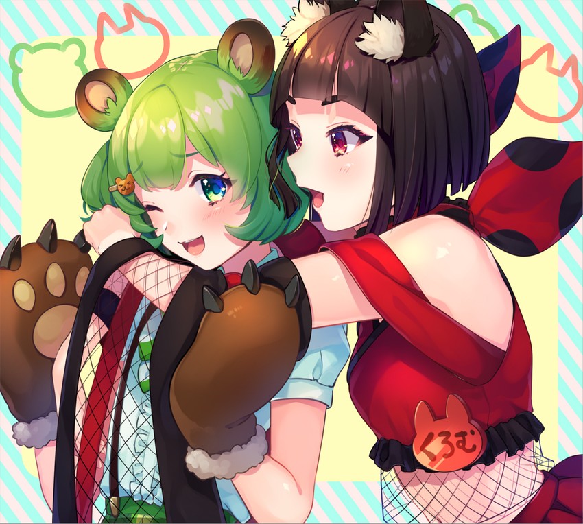 hinokuma ran and inari kuromu (nanashi inc. and 1 more) drawn by bbbannooo