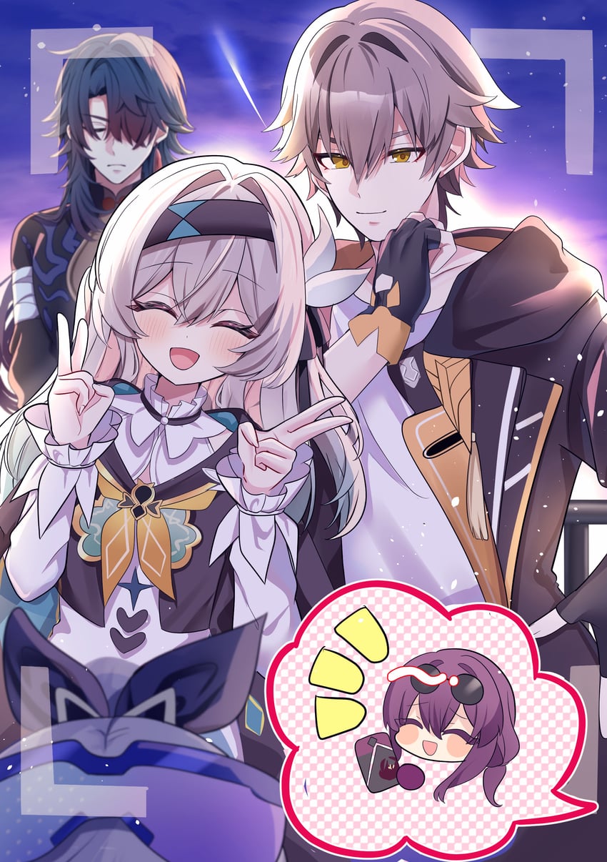 trailblazer, firefly, kafka, caelus, silver wolf, and 1 more (honkai and 1 more) drawn by yuzukiyuno_(yunmu_g)