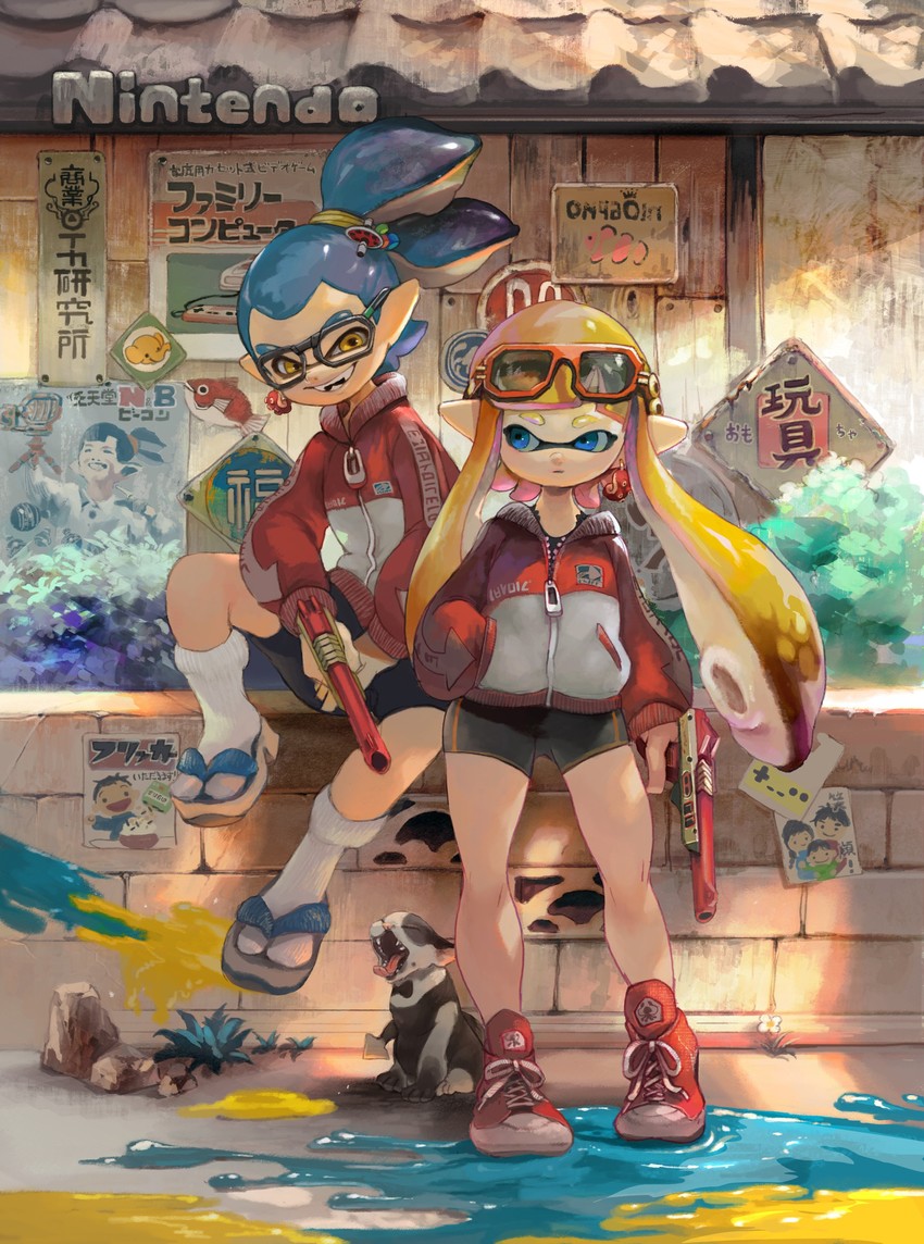 inkling player character, inkling girl, inkling boy, and judd (splatoon and 1 more) drawn by kim_han_seul and minato_(minat0)