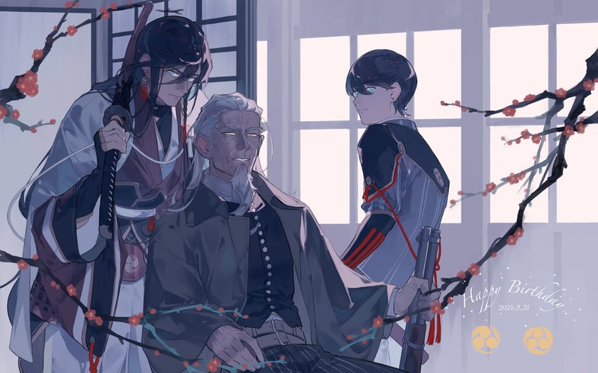 izumi-no-kami kanesada, horikawa kunihiro, and hijikata toshizou (touken ranbu and 1 more) drawn by luli_(bungo_kuni)