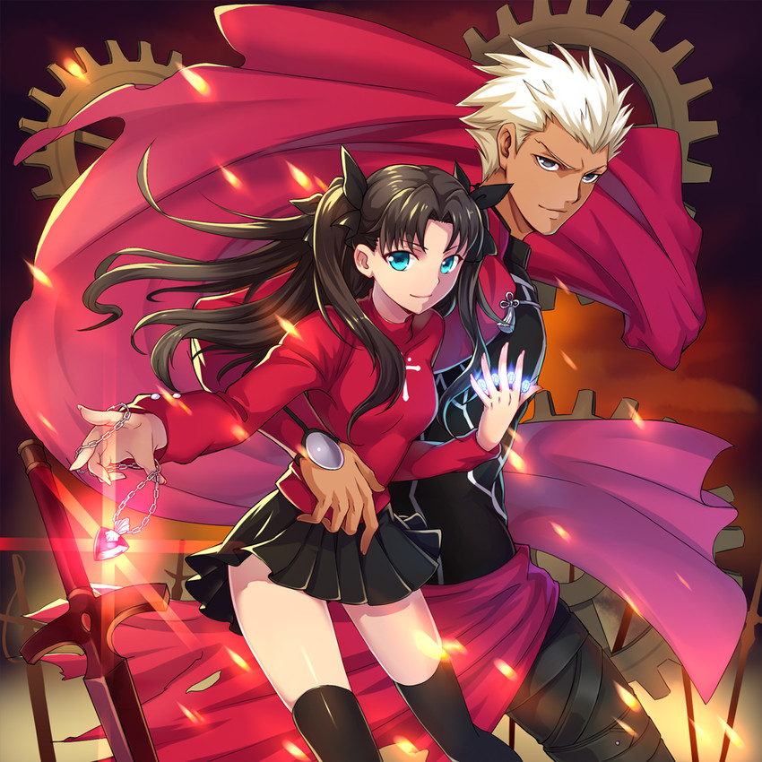 tohsaka rin and archer (fate and 1 more) drawn by da-cart