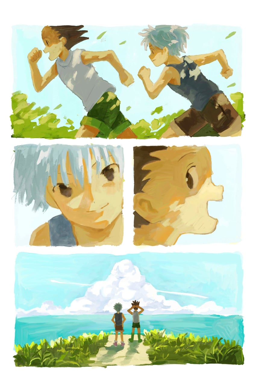 killua zoldyck and gon freecss (hunter x hunter) drawn by retro_nakamura