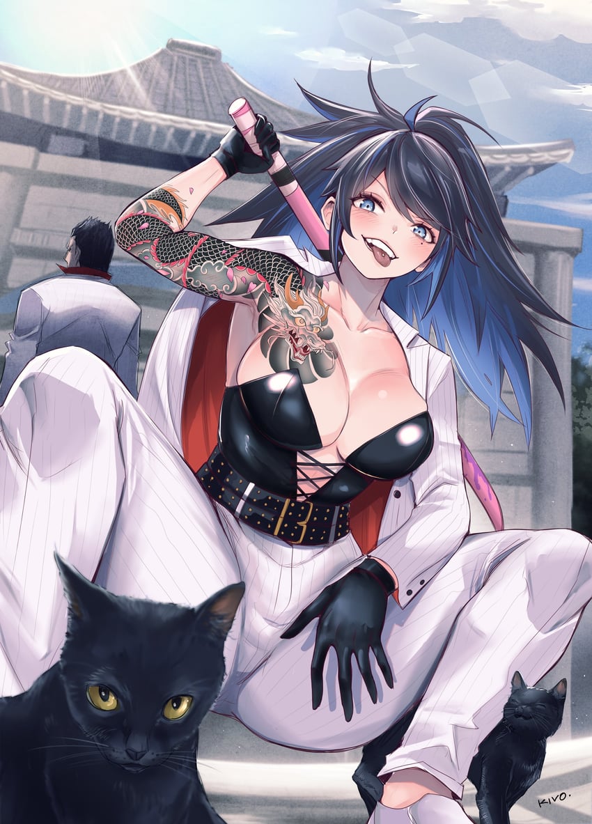 kson, kiryu kazuma, and souchou (vshojo and 1 more) drawn by kivo