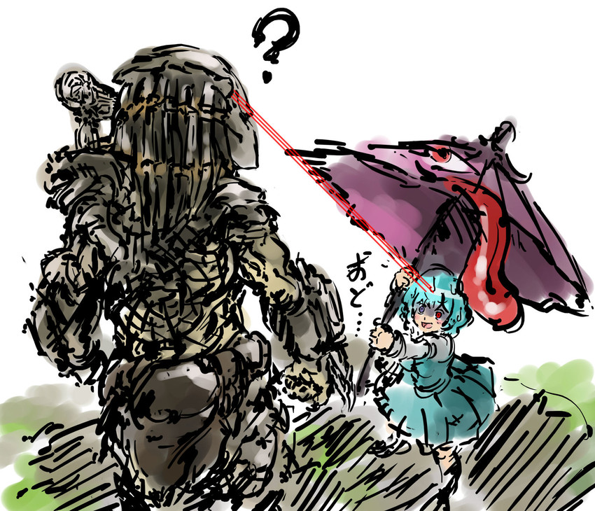 tatara kogasa and predator (touhou and 1 more) drawn by nameo_(judgemasterkou)