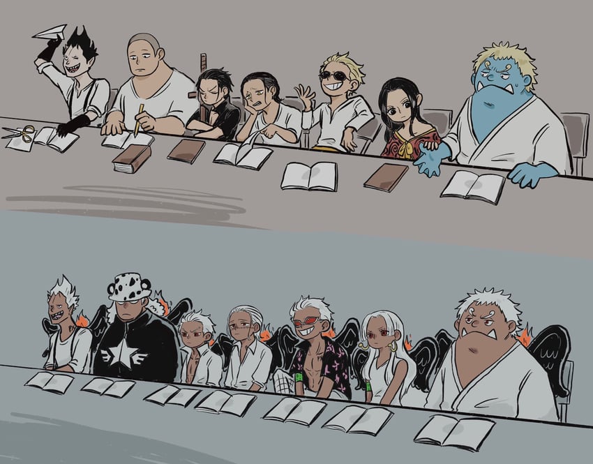 boa hancock, donquixote doflamingo, crocodile, dracule mihawk, jinbe, and 9 more (one piece) drawn by f4ylu