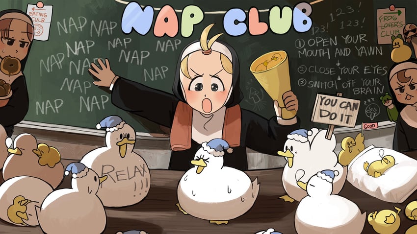 clumsy nun, froggy nun, and hungry nun (little nuns) drawn by diva_(hyxpk)