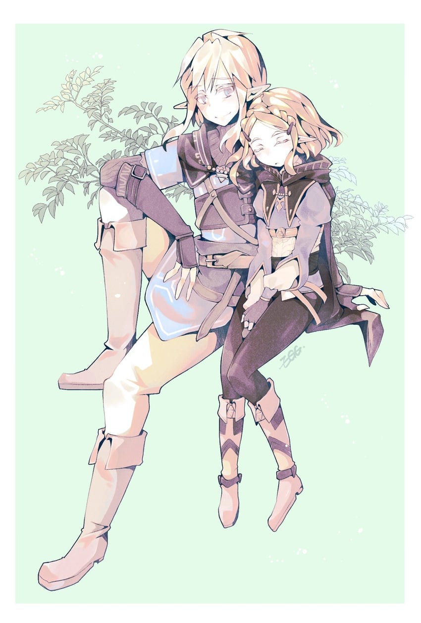 link and princess zelda (the legend of zelda and 1 more) drawn by eggplant24h
