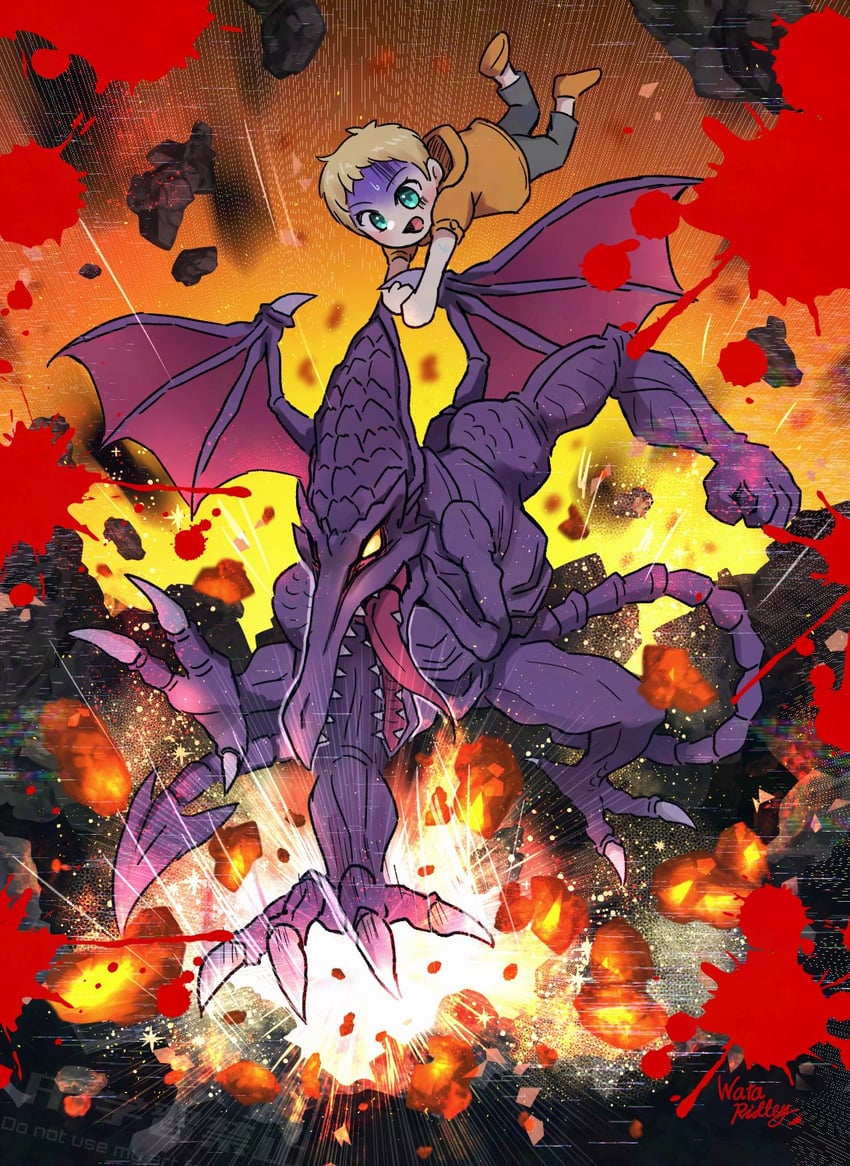 samus aran and ridley (metroid and 2 more) drawn by wakaba_(wata_ridley)
