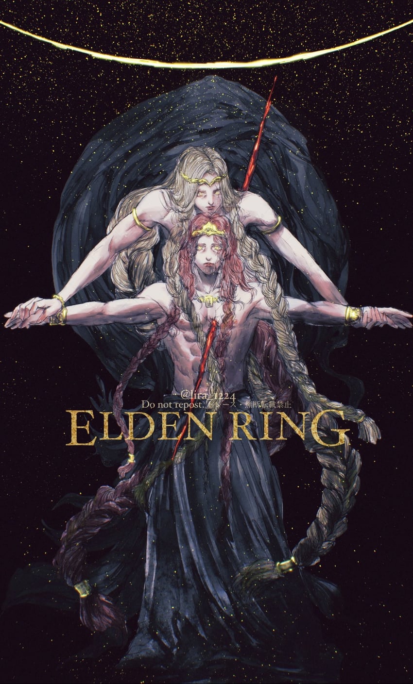 queen marika the eternal and radagon of the golden order (elden ring) drawn by emeria_from