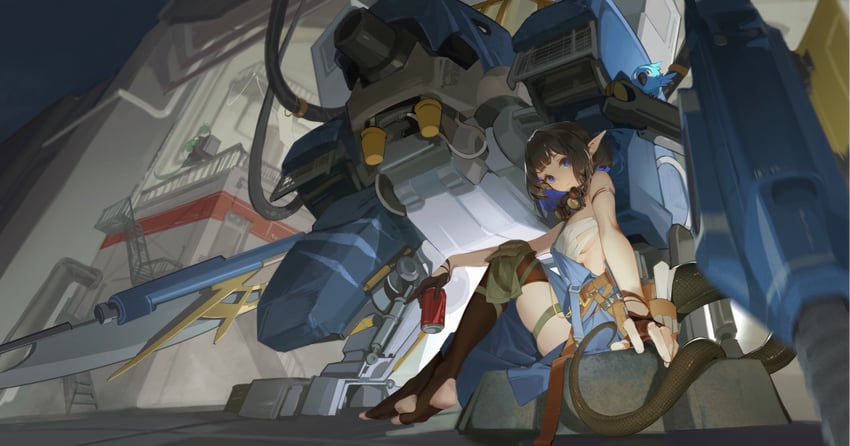 eunectes, gavial, and high priest (arknights) drawn by sanbai_jin_ye_da_mao