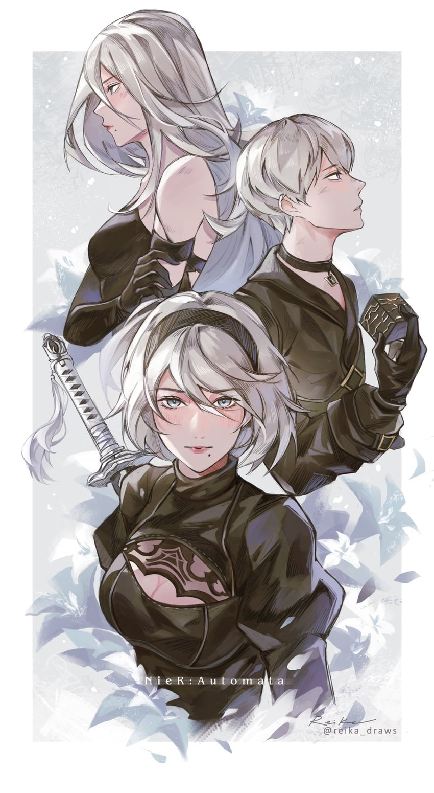 2b, 9s, and a2 (nier and 1 more) drawn by reika_(reikadraws)