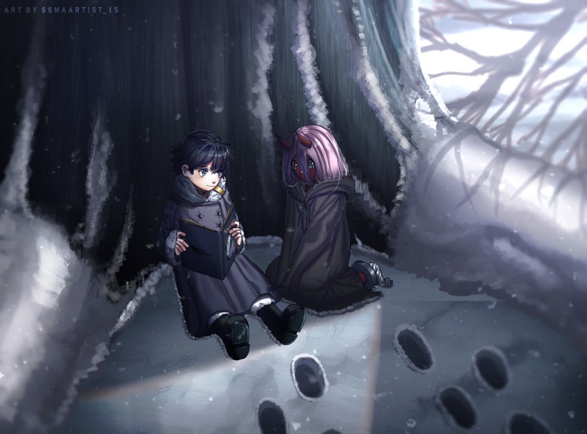 zero two and hiro (darling in the franxx) drawn by anataka550