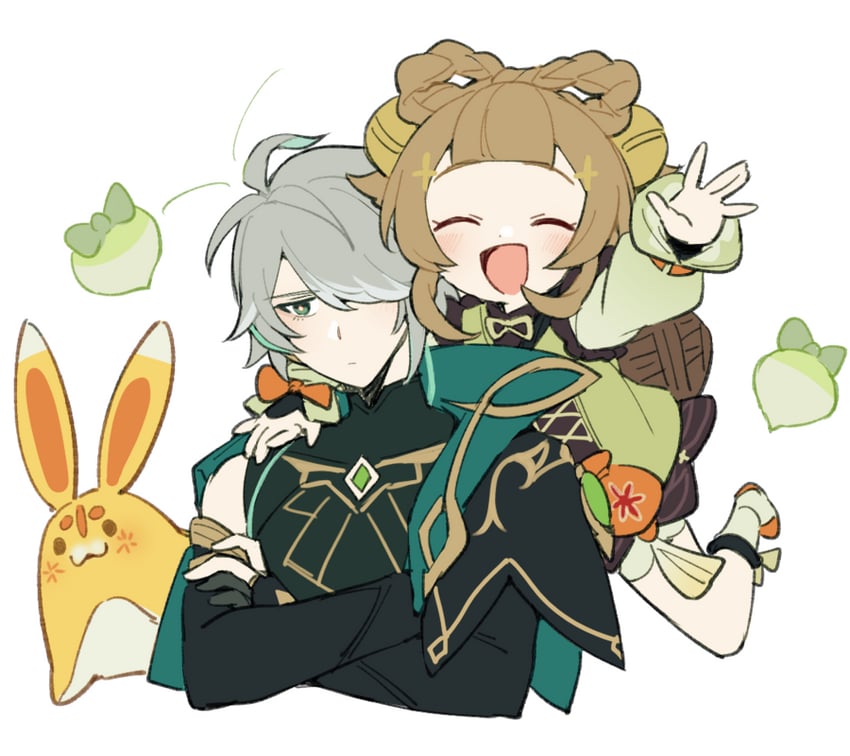 alhaitham, yaoyao, and yuegui (genshin impact) drawn by do_m_kaeru