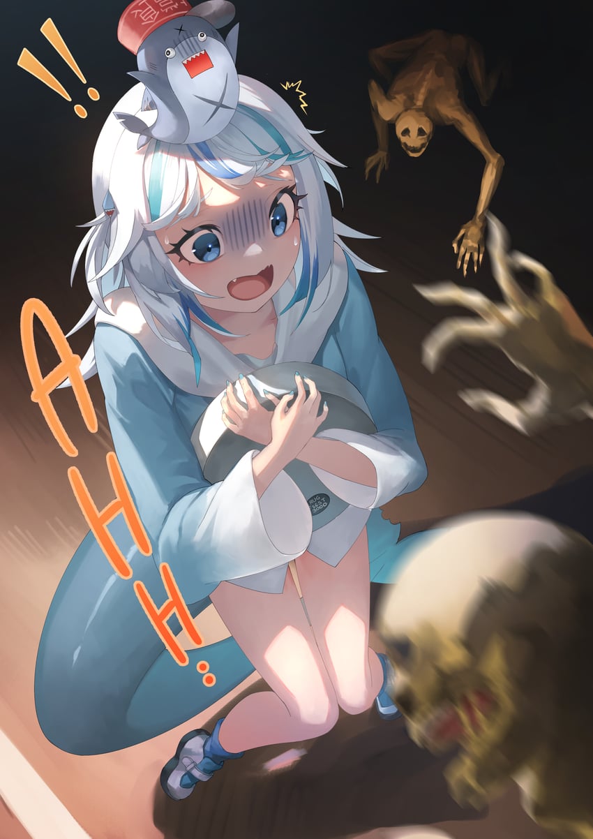 gawr gura and bloop (hololive and 1 more) drawn by arupaoka