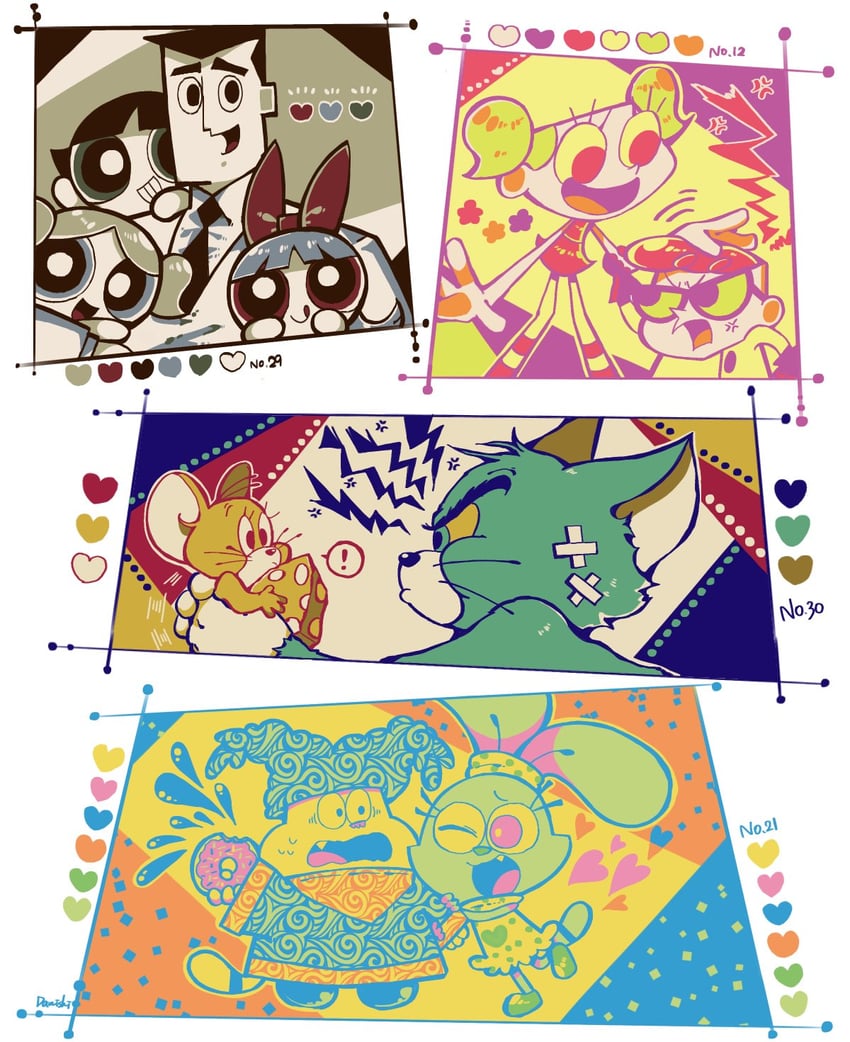 buttercup, blossom, bubbles, tom, jerry, and 5 more (powerpuff girls and 4 more) drawn by danishi
