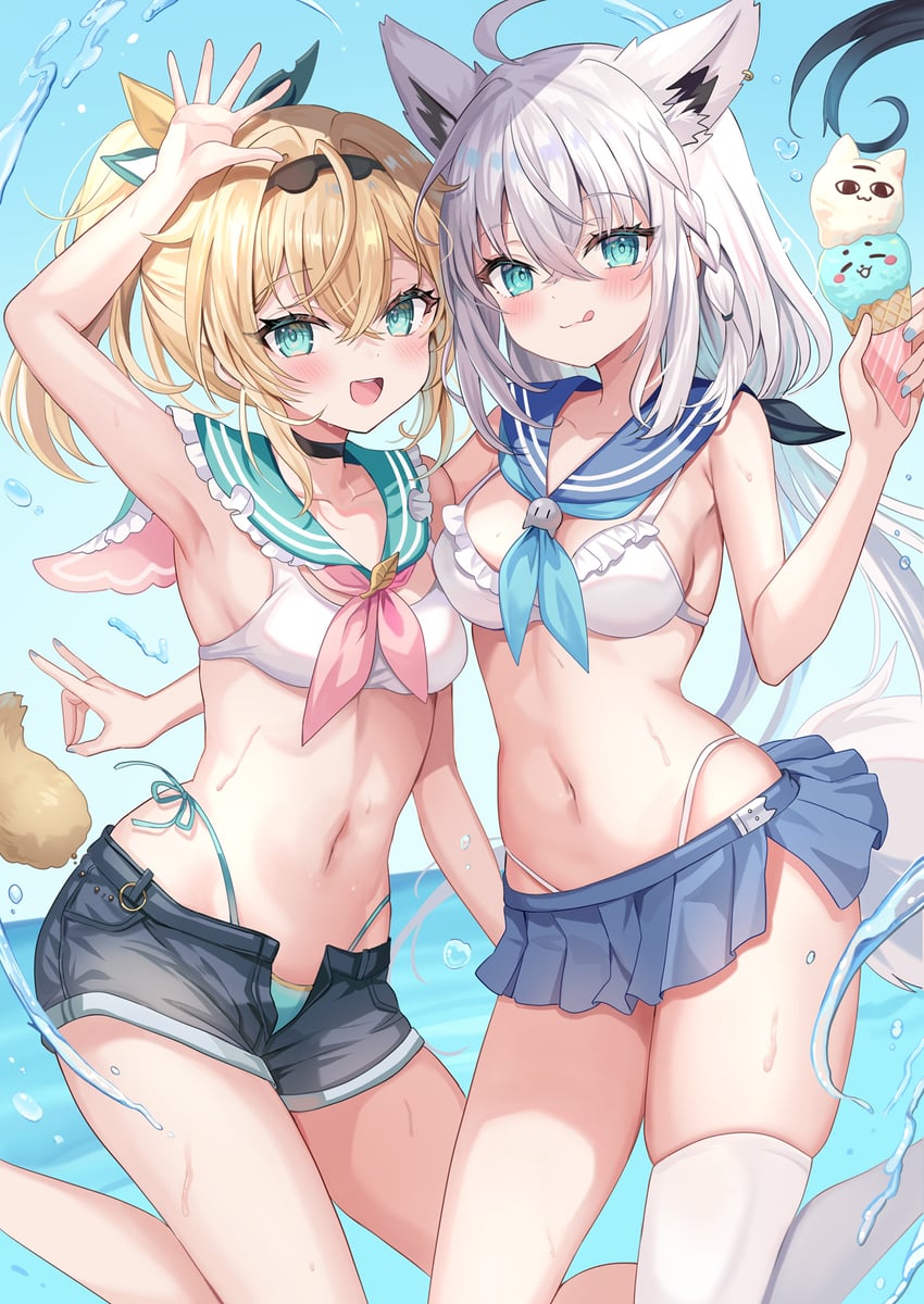 shirakami fubuki, kazama iroha, and miteiru (hololive) drawn by retsuto