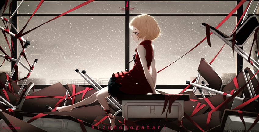 oshino shinobu and kiss-shot acerola-orion heart-under-blade (monogatari and 1 more) drawn by meko_(mk)