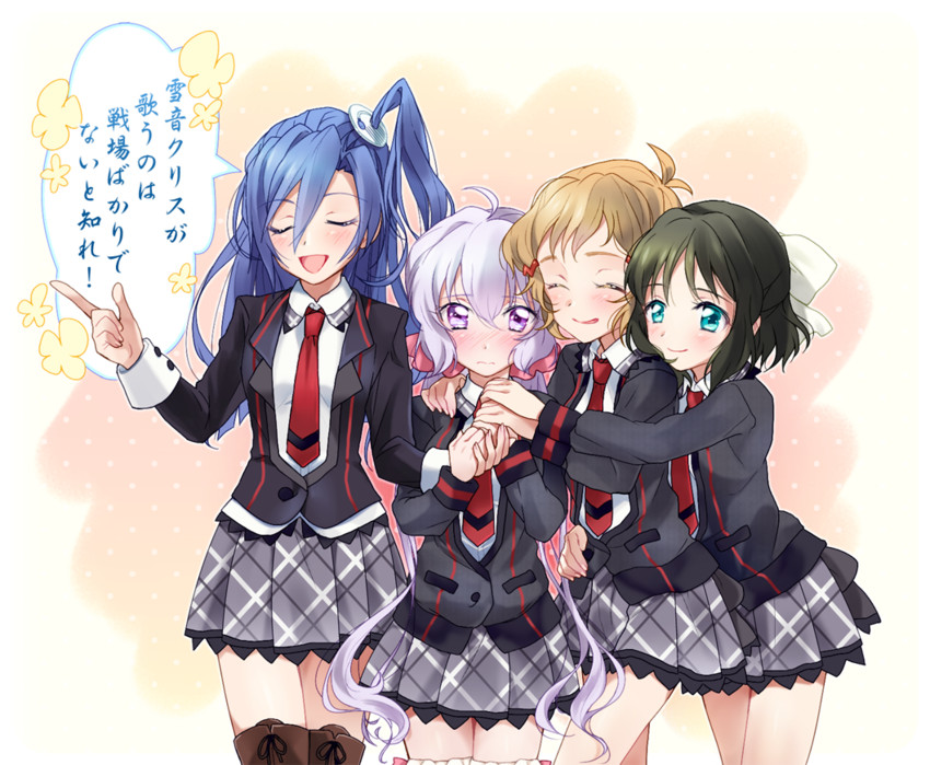 yukine chris, tachibana hibiki, kazanari tsubasa, and kohinata miku (senki zesshou symphogear) drawn by kkkoyubi