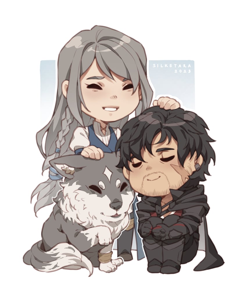 clive rosfield, jill warrick, and torgal (final fantasy and 1 more) drawn by silketara