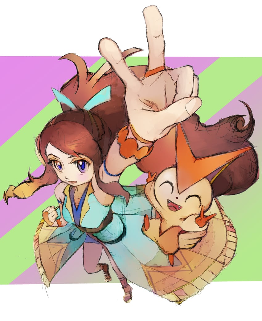 hilda and victini (pokemon and 1 more) drawn by pochigoro_(adfx3783)