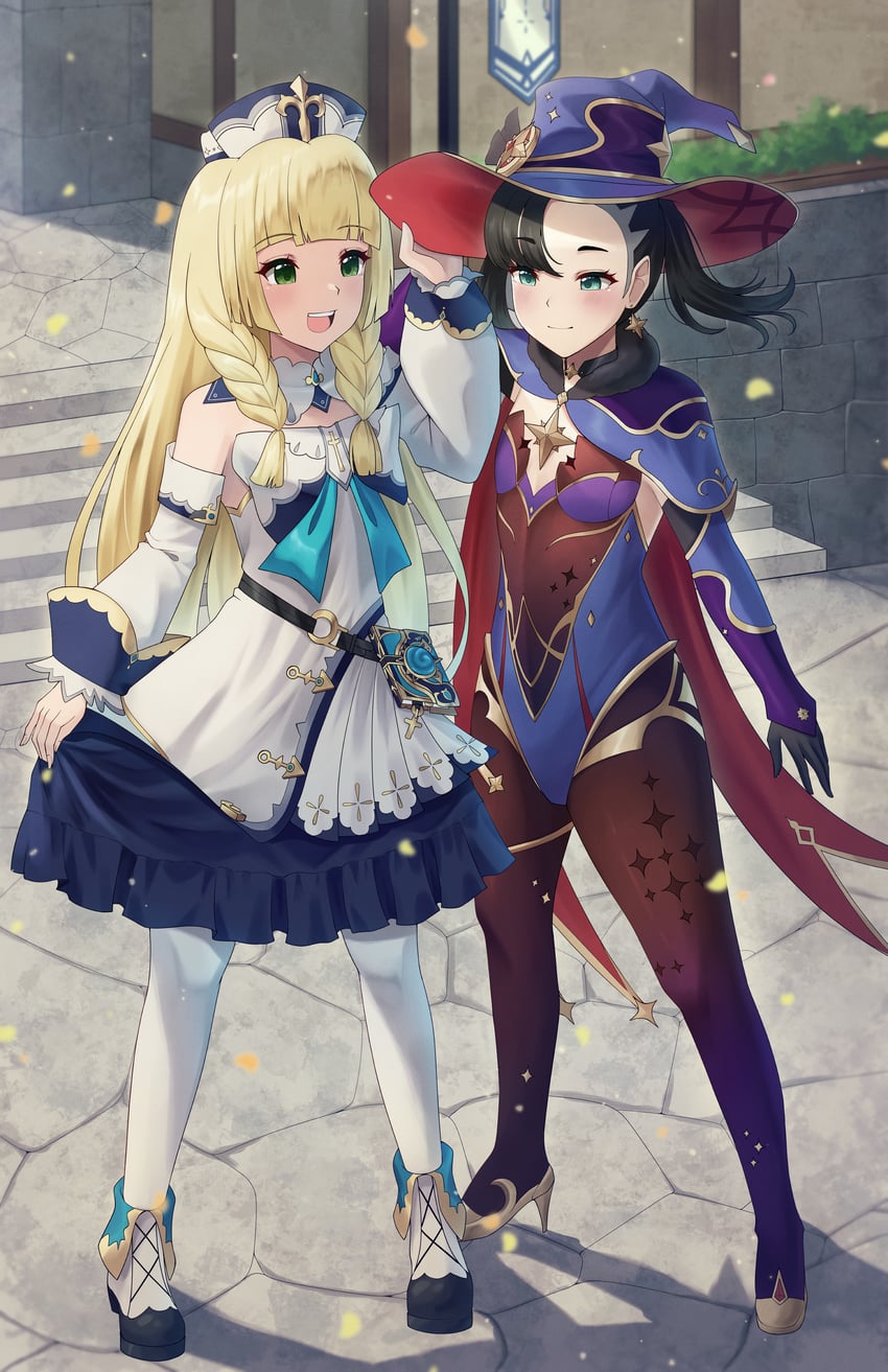 mona, lillie, marnie, and barbara (pokemon and 3 more) drawn by doiparuni