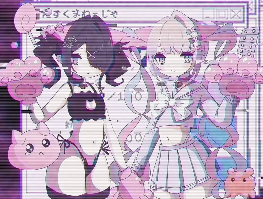 chouzetsusaikawa tenshi-chan, ame-chan, and pien cat (needy girl overdose and 1 more) drawn by kujirai_ryosuke