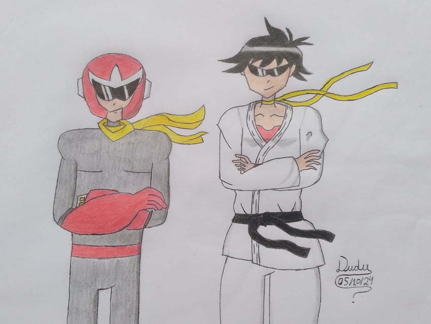 makoto and proto man (street fighter and 1 more) drawn by erduecho