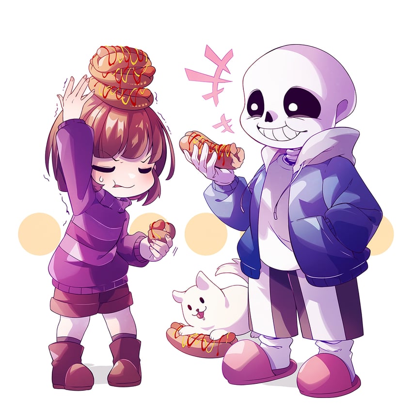 frisk, sans, and annoying dog (undertale) drawn by oshino_no